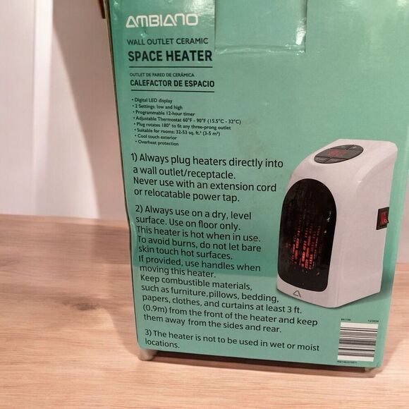 Wall Outlet Plug-in Small Room Ceramic Space Heater By Ambiano Digital LED - Picture 2 of 4